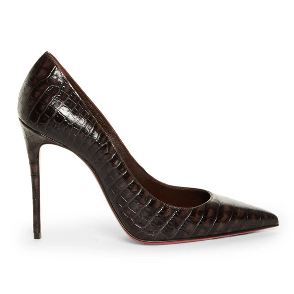 Christian Louboutin Shoes - Christian Louboutin Kate 100 Expresso Brown Croc Classic Pointed Heel Pump 38